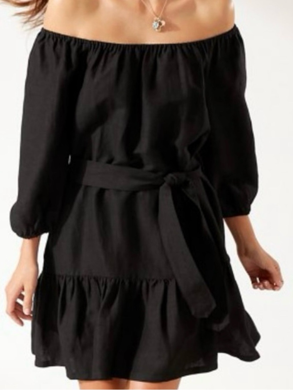 Tommy Bahama Black linen dress with tie waist